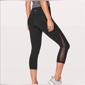 Lululemon Leggings Womens 6 Black Train Times Crop 17" Mesh Details